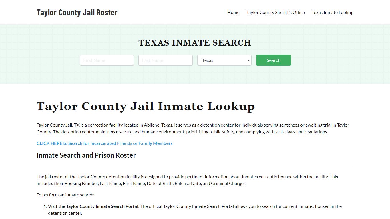 Taylor County Jail Roster Lookup, TX, Inmate Search